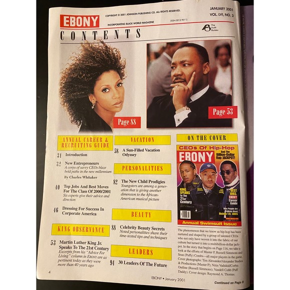 Ebony Magazine, January 2001, Swimsuit Issue, "CEO$ of Hip Hop," Cover Story - Picture 2 of 12